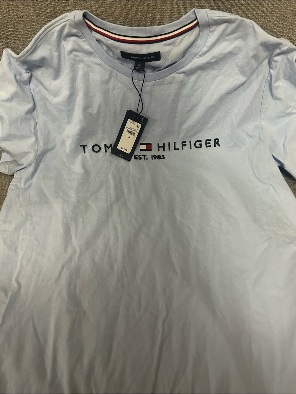Tommy Hilfiger Pale Blue Logo Tee with Flag Detail
